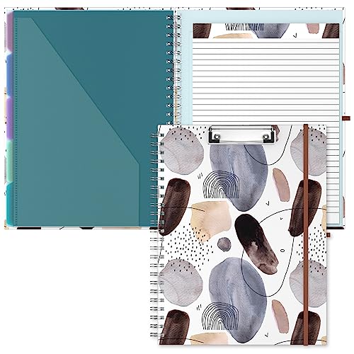 Hongri Clipboard Folio with Refillable Lined Notepad, 8.5 x 11 Folders with Storage 10 Pockets, Spiral Portfolio, Size 12.8X 9.7 in, Office & School Supplies, Abstract Art - color: Abstract Art