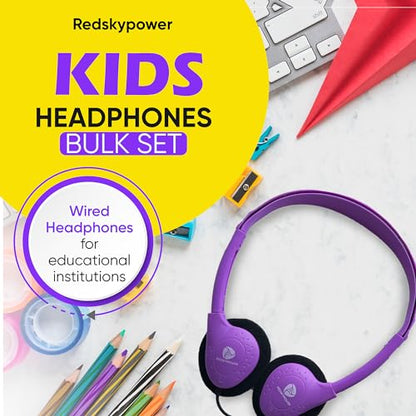 5 Pack Bulk Wired Headphones, On Ear with 3.5mm Jack, 4ft Tangle Free Cable, Comfortable Fit, Affordable and Cost Effective, Ideal for School Classroom Testing Students Events Groups, Black