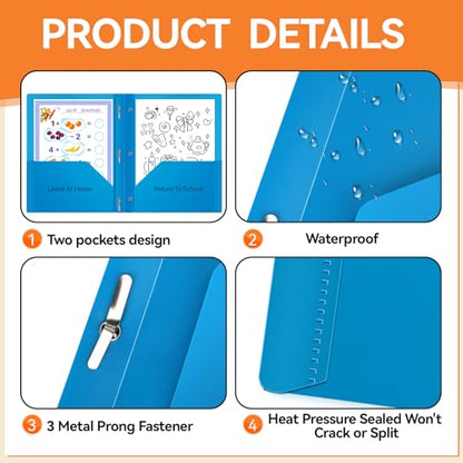 30 Pcs Home School Folders with Clear Front Pocket and 3 Prong, 2-Pocket Classroom Communication Folder Take Home Plastic Folders Homework Parent Teacher Folder for Kid Student (30, Blue) - color: Blue