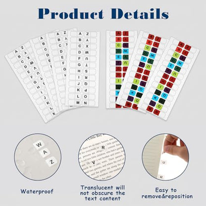 A-Z 26 Alphabet Tabs Self Adhesive White and Coloful Letters Tab Sticky Small Alphabetical A-Z Page Index Tab, 260 PCS Alphabet Tabs for Notebooks Filing Dictionary Files