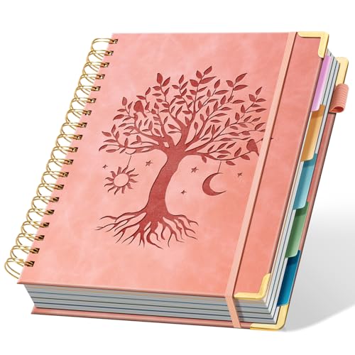 Ovesmusl Hardcover Spiral Notebook 8" x 10" with 5 Removable Dividers 300 Pages Leather 5 Subject Notebook College Ruled 100GSM Large Spiral Notebooks for Work Thick Lined Journal for Women, Pink - color: Pink, size: 8"x10"