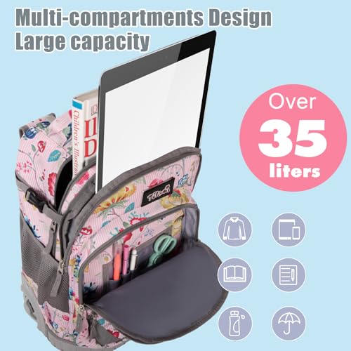 Tilami Rolling Backpack for Kids 18 inch Boys and Girls Laptop Backpack,Pink Stripes - color: Pink Stripes