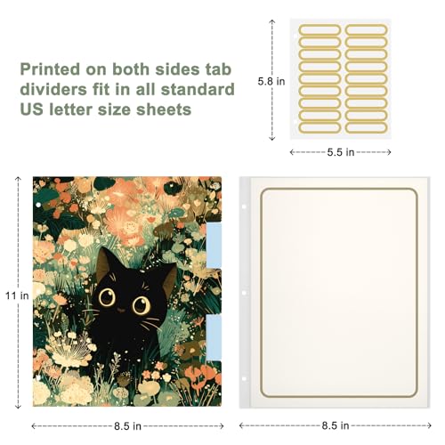 Rouidr 3 Ring Binder with clipboard, 1 inch 8.5 x 11 in Letter Size View Binders Organizer with Dividers Tabs & Clear Sleeves, School Supplies, Office Supplies - color: Cute Cat, size: 1in(Letter Size)