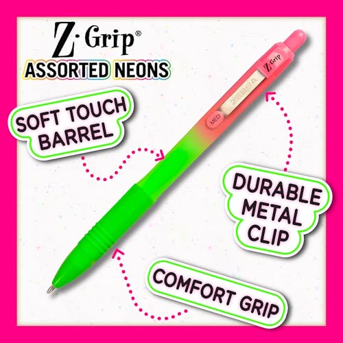 Zebra Pen Z-Grip Ombre Neon Retractable Ballpoint Pen, Black, 1.0mm, 10-Pk | Smooth Writing, Medium Point Tip, Ideal for Planners, Note-Taking, School and Office Supplies, and Everyday Writing (21201) - color: Black Ink Neon Barrel A