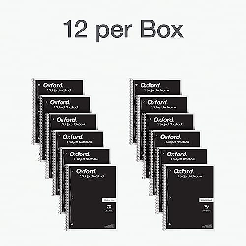 Oxford Spiral Notebook 1-Subject, Bulk College Ruled Spiral Notebooks for School, College Ruled Paper, Black Covers, 70 Perforated Lined Sheets, 8 x 10-1/2 Inches, 12-Pack, Bulk Journals (63744)