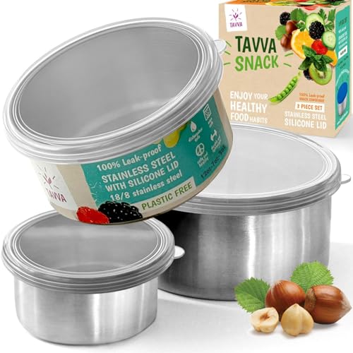 TAVVA Kids Snack Containers for School [12oz/ 7oz/ 3oz] - Stainless Steel Lunch Containers for Kids - Stainless Steel Lunch Box for Kid - Leakproof with Silicone Lids - Dishwasher & Freezer Safe - color: Transparent