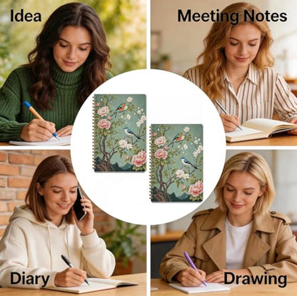 2 Pcs Bird Flower Spiral Notebook, Birds Gifts College Ruled Spiral Notebook, Flowers Themed Notebooks, 160 Ruled Pages Hardcover Journals for Writing Office, Bird Lover Gifts for Women Friend - color: Multicolour 0026