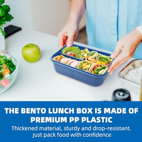 Fanhaw 40 Oz/5 Cup Bento Box for Kids, Men and Women, Lunch Box with 3 Compartments, Utensil, Microwave & Dishwasher Safe (Yellow) - color: Yellow