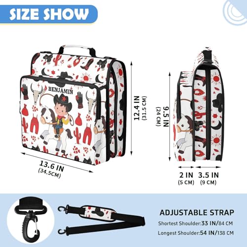 Custom Name Trapper Keeper Binder Cute Cowboy Wild West Red 2 Inch Zipper Binder with 14 Inch Laptop Sleeve, High Capacity Water-Resistant Binder Organizer Bag with Handle, Graduation Gift - color: Option L