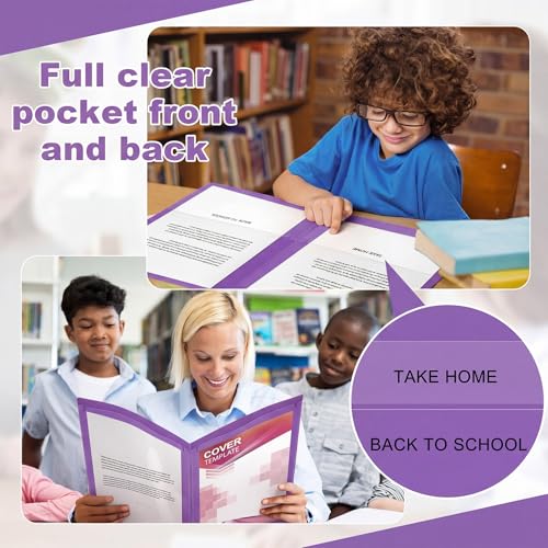 Henoyso 24 Pcs Plastic Folders with Clear Front Pockets Heavy Duty Take Home Back to School Pockets Homework Folders for School Students Parent Teacher Classroom Communication (Purple) - color: Purple
