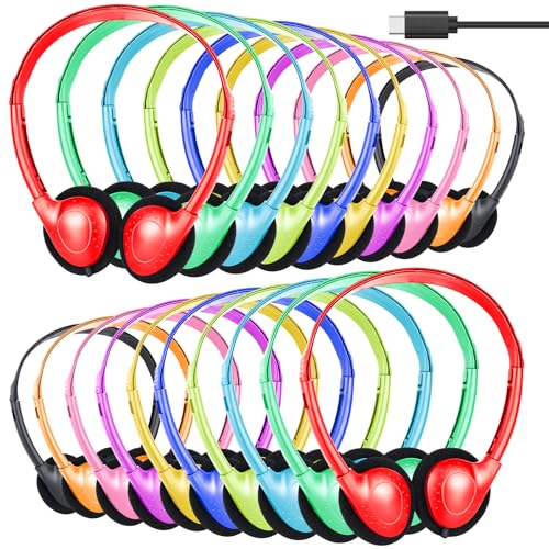 USB Type C Bulk Headphones for Classroom School 20 Pack,On Ear | Wired USB C Headphones for Kids School Student Children Compatible with Chromebooks Tablet Pad Smartphones Mixed Colors - color: Mixed Colors, size: 20 Pack
