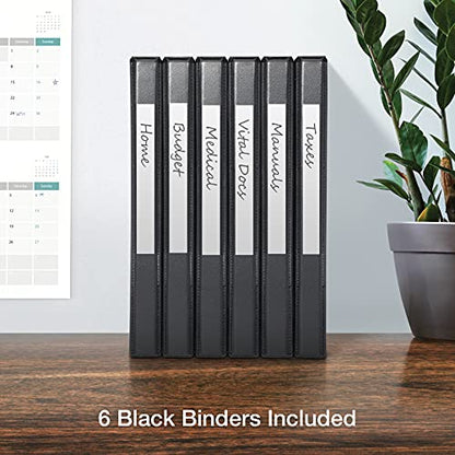 Oxford 3 Ring Binders, 0.5 inch ONE-Touch Easy Open D Rings, Durable Binders for School and Office, View Binder Covers, Xtralife Hinge, Non-Stick, PVC-Free, Black, Holds 125 Sheets, 6 PK (79901) - size: 0.5 Inch