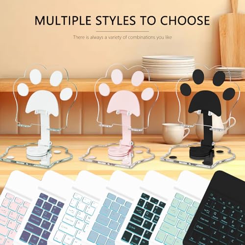 for Bluetooth Keyboard,Wireless Rechargeable 7-Color Keyboard Cute Tablet Stand Adjustable Adjustable & Foldable for iPad/iPad Pro/iPad mini/iPad Air, Samsung Xiaomi Tablets, etc - White - color: B-Backlight Keyboard-Green