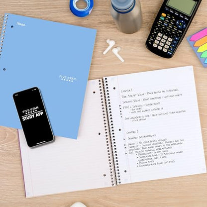 Five Star Spiral Notebook + Study App, 3 Subject, College Ruled Paper, 8.5" x 11", 150 Sheets, Blue (Color May Vary) (820003NH0) - color: Blue, size: 1 Count (Pack of 1)