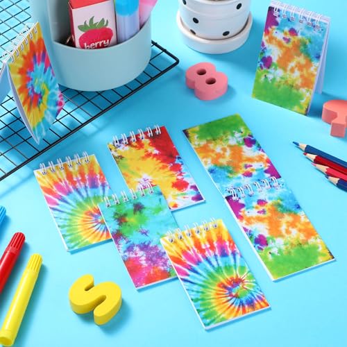 Nezyo 24 Pcs 2.3x3.9'' Mini Tie Dye Notebooks, Little Spiral Pocket Journal Notepads Set Small Fun Coil Blank for Back to School Birthday Tie Dye Pastel Art Hippie Party Favors Supplies