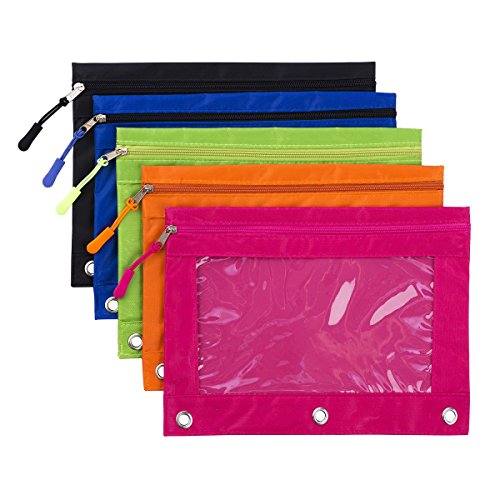 Pencil Pouch for 3 Ring Binder, Large Pencil Case with Clear Window, Metal Zipper Binder Pencil Pouches Fit Standard Binders, Durable Organizer for Office School Supplies 5 Pack - color: Multicolor