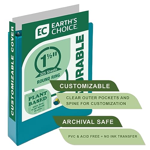 Samsill Plant-Based 1.5 Inch Durable Round Ring, View Binder, Eco-Friendly, USDA Certified Biobased, 2 Count,Pack of 1, Turquoise - color: Turquoise, size: 1.5", style: 2 Pack