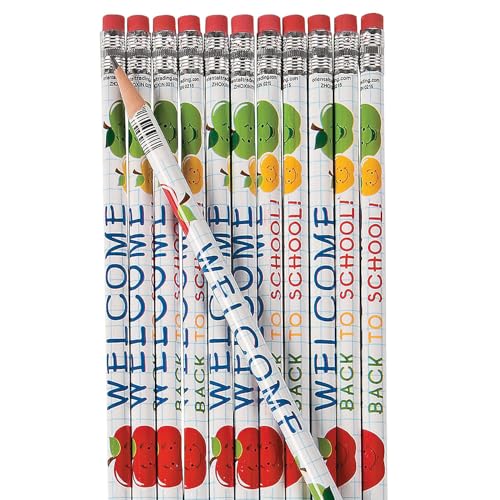 Fun Express Welcome Back To School Pencils Bulk 24 Pack - Fun for Kids Classroom Supplies | Woodcase Lead Pencils for Student Gifts & Rewards | Perfect for Teachers Elementary School Store Items