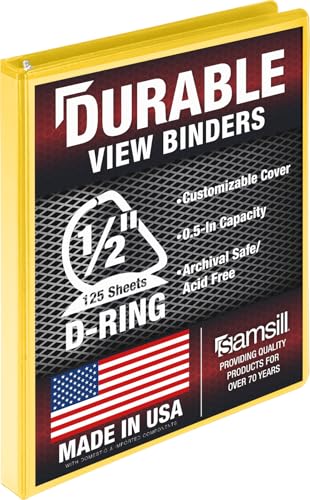 Samsill Durable 0.5 inch 3 Ring Binder, D Ring Binder, 100% Recycled Chipboard, Yellow - color: Yellow, size: 1 Pack, style: 0.5 Inch