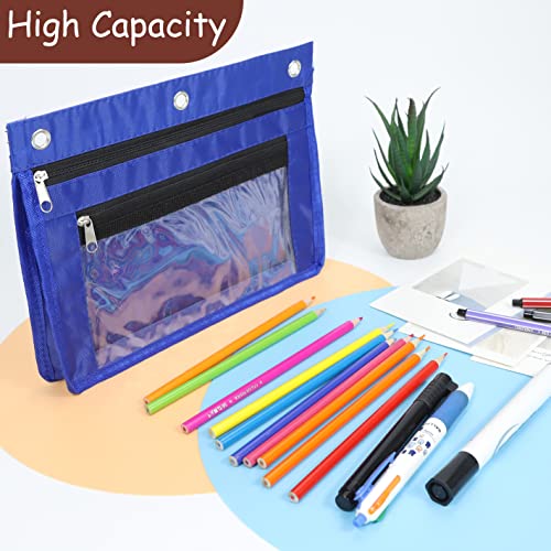 YoeeJob 1 Pack Pencil Pouch for 3 Ring Binder, Expandable Binder Pouches with Zipper, Large Capacity Pen Holder Case with Clear Window School Class Office Organizers, Blue - color: Blue