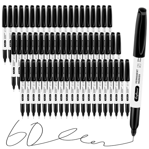Black Ultra Fine Point Permanent Markers, Extra Fine Tip, Quick Drying and Waterproof, Fade Resistant Perfect on Paper, Glass, Metal, Plastic, Wood, Office & School Use, 60 Pack - size: 1 Count (Pack of 60)
