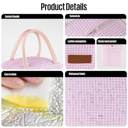 douyadady Lunch Bag Women/Men Lunch Box Women/Men (Pink+White Grid) | Spacious Lightweight Waterproof Sturdy Durable Great Value For Office Work School Picnic Travel - color: Pink+White Grid