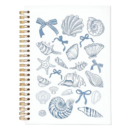 Blue Bow Beachy Spiral Notebook for Girls Women,Blue School Supplies | Blue Coquette Beach Seashell Spiral Notepad A5, Ocean Vibes Writing Journal for Teens 5.5x8.3 - color: Coastal shell bows