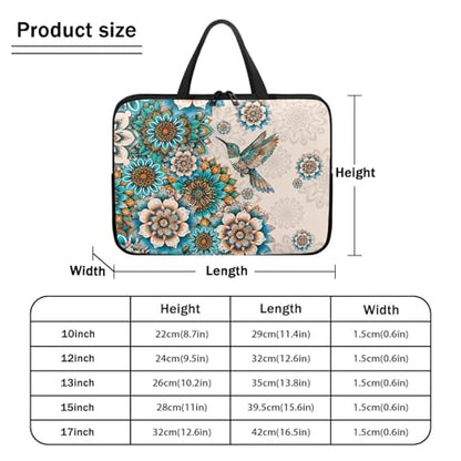 HUGS IDEA Laptop Sleeve Carrying Case for Women Computer Cover with Handle Notebook Messenger - color: Bohemian Hummingbird, size: 13inch