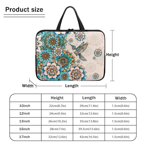 HUGS IDEA Laptop Sleeve Carrying Case for Women Computer Cover with Handle Notebook Messenger - color: Bohemian Hummingbird, size: 15inch