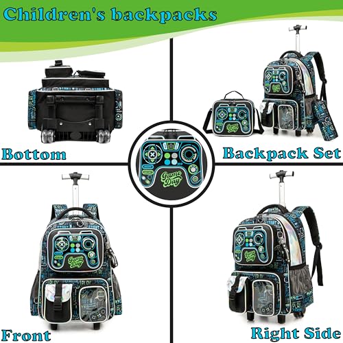 School Kids Rolling Backpack for Boys 17" Multiple Function Pockets - color: Blue-4104-lg
