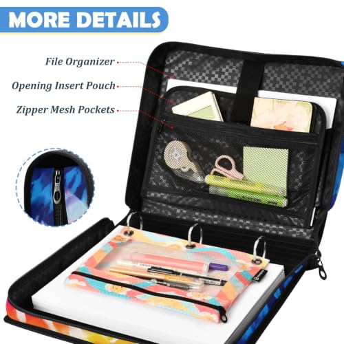 Custom Binder Bag Personalized Tie Dye Boho Style 3 Ring Zipper Binder Bag with Laptop Pockets and Shoulder Strap Tote Binders Organizer Case for School Office - color: Custom Dtie Dye