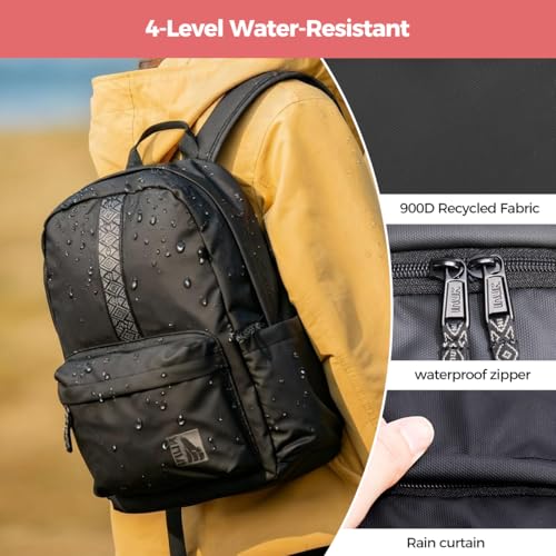 INUK Recycled Laptop Backpack for Women Men, 900D Waterproof Lightweight Travel Daypack, Airline Approved Carry On TSA Personal Item fits 13 Inch Laptop, Weekender Overnight with Luggage Strap, Black - color: Polar Night Black