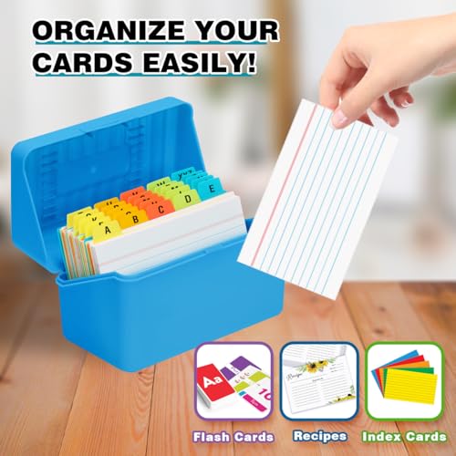H4D 3x5 Index Card Holder with 100 Index Cards and 25 Dividers, Blue | 3x5 Inch Plastic Box, Heavyweight 3x5 Index Cards, Plastic 3x5 Index Card Dividers, Snap Closure Lid - color: Blue, size: 3"x5"