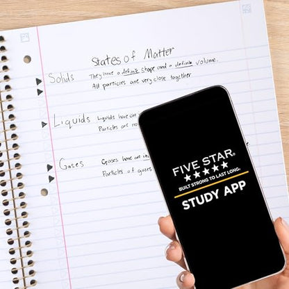 Five Star Spiral Notebook + Study App, 1 Subject, Wide Ruled, 8" x 10-1/2", 80 Sheets, Fights Ink Bleed, Water Resistant Cover, Pastel Waves (930060F)
