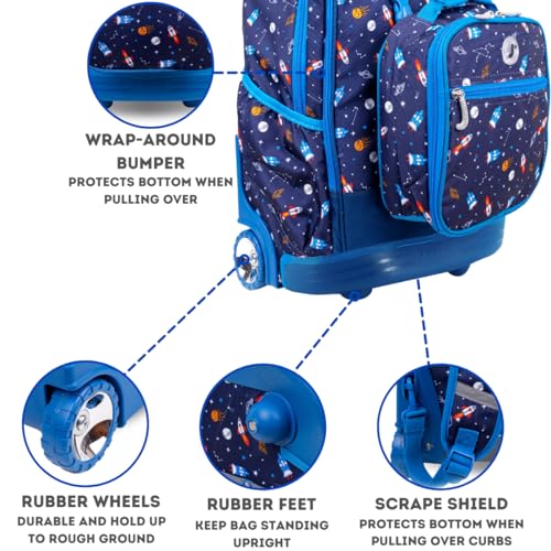 J World Duo Kids Rolling Backpack With Lunch Box Set. School Bookbag on Wheels, Spaceship - color: Spaceship