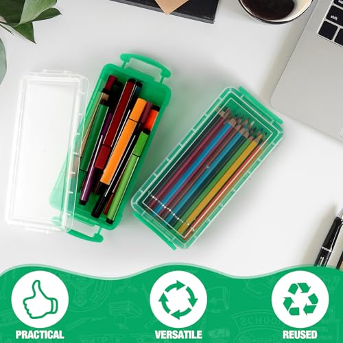 Gueevin 24 Pcs Large Capacity Plastic Pencil Box Clear Plastic Pencil Case Crayon Box with Snap Tight Lid Watercolor Pen Storage Brush Organizer Drawing Tools Container (Green) - color: Green