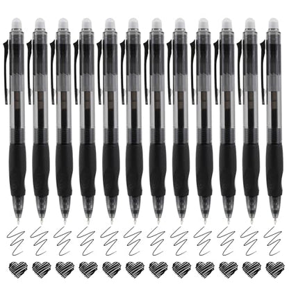USUAL Retractable Erasable Pens 12 Black Erasable Gel Pen 0.5mm Erasable Gel Pens Black Make Mistakes Disappear Smooth Writing Pen Office Back-to-School Supplies (Black) - color: 12 Black