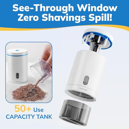 Fully Automatic Electric Pencil Sharpener, Rechargeable | Auto In and Out, Hands-Free for Standard 6-8mm Pencils, Perfect for Classroom and Home Use (White and Blue) - color: White & Blue