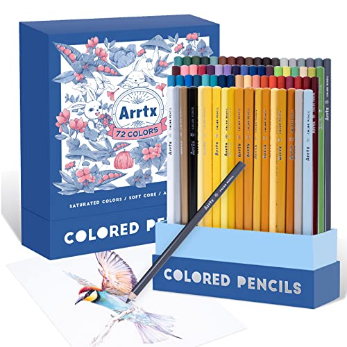 Arrtx 72 Colored Pencils for Adult Coloring Drawing Blending Shading Sketching Painting, Soft Core Coloring Pencils Art Craft Supplies, Premium Color Pencils Set for Artists Adults - size: 3.8mm Lead - 72 Colors
