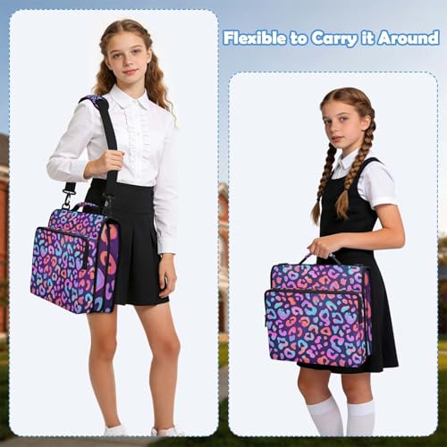 Leopard 2inch 3 Ring Zipper Binder Multi-Pocket Storage Holds 14 Inch Laptop for Students and Office Use - color: Leopard