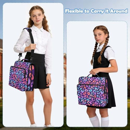 Leopard 2inch 3 Ring Zipper Binder Multi-Pocket Storage Holds 14 Inch Laptop for Students and Office Use - color: Leopard