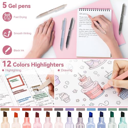 DazSpirit 61PCS Aesthetic College School Supplies Set with Cute Pencil Case | Pastel No Bleed Highlighters, Gel & Erasable Pens, Mechanical Pencils, Refills & Sticky Notes, Complete Stationery Kit - color: Pink