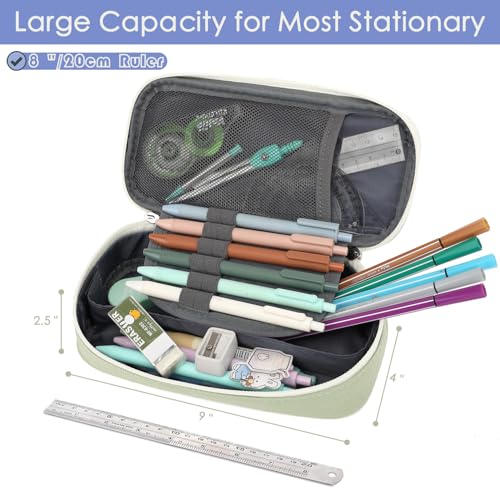 FlowFly Large Capacity Pencil Case for Kids, Boys & Girls – Zippered Multi-Functional Pen Pouch, Soft & Portable Pencil Bag for School, Teens, Students, Light Matcha - color: Light Matcha