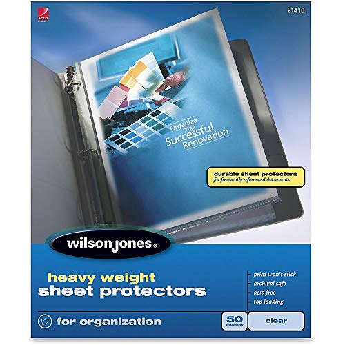 Wilson Jones Sheet Protectors, Heavy Weight, Top-Loading, Clear, 50 Sheets/Box (W21410) - size: 50/Box, style: Clear