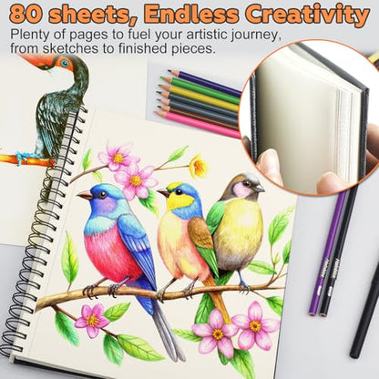 Joibabe 5.5" x 8.5" Sketch Book ，2 Pack 80-Sheets (68lb/100gsm)，Double-Sided Hardbound Sketchbook, Spiral Bound,Acid Free Paper Painting Drawing Writing Sketching Pad for Kids Adult Teens Girls Boys - size: 5.5 x 8.5 inches (2 Pack)