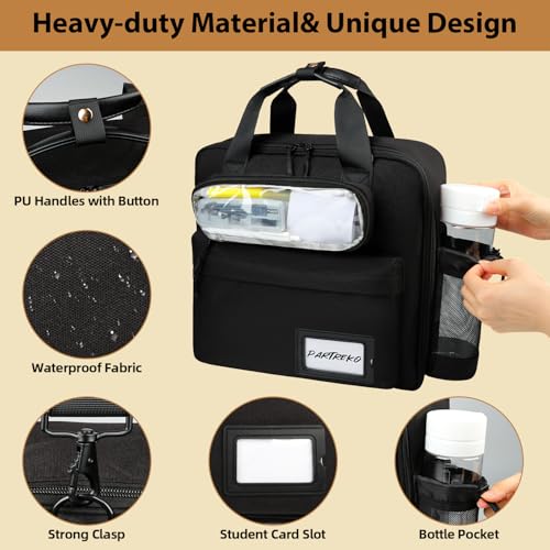 3 inch D-ring Zipper Binder Bag for 700 Sheets&13 inch Laptop Organizer, Detachable Zip Up Binder with Removable Pen Case& Bottle Pocket for Middle High School Office Supplies Storage (Black)