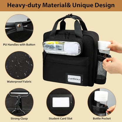 3 inch D-ring Zipper Binder Bag for 700 Sheets&13 inch Laptop Organizer, Detachable Zip Up Binder with Removable Pen Case& Bottle Pocket for Middle High School Office Supplies Storage (Black)