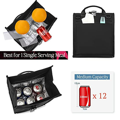 SUNNY BIRD Insulated Lunch Bag Rolltop Lunch Box (Black with white strap) - color: Black with white strap
