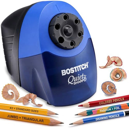 Bostitch Office QuietSharp Electric Pencil Sharpener, Heavy Duty Classroom or Office Use, with 6 Size Options, Blue - color: Blue