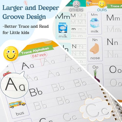 VOOWO Grooved Handwriting Practice for Kids, Larger & Deeper Magic Grooved Writing Practice for Kids Age 3-5, Reusable Letter Tracing Books, Preschool Learning Activities, Gift for Kids Boys and Girls